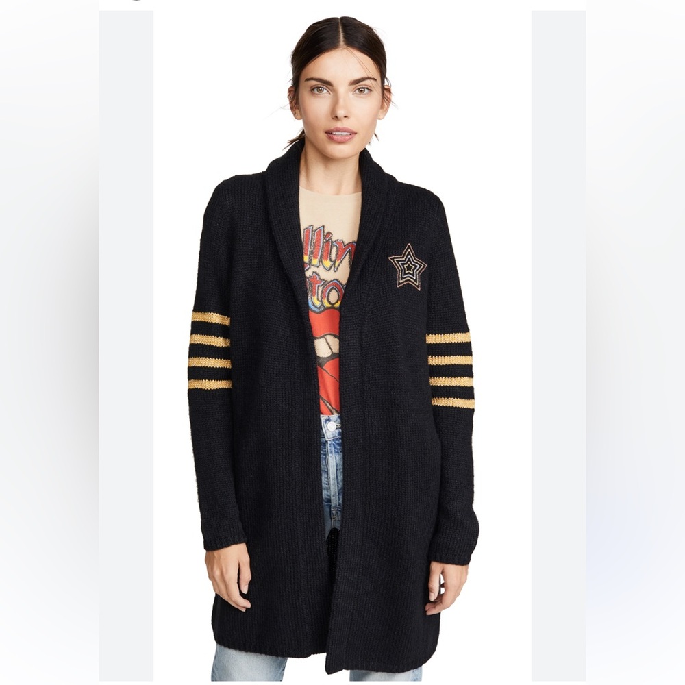 MOTHER Black Open-Front Cardigan with Gold Stripe Detail